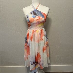 White House Black Market Floral Halter Neck Dress